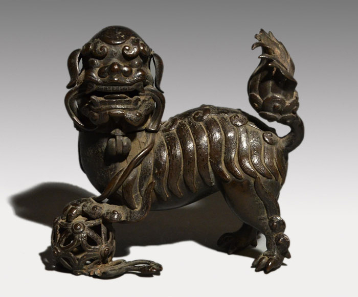 流】古美術品 城南作 銅製獅子香炉 BR993