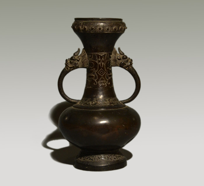 古美術 骨董品 茶道具 古銅花器 竹編紋 在銘 唐子足 Yahoo