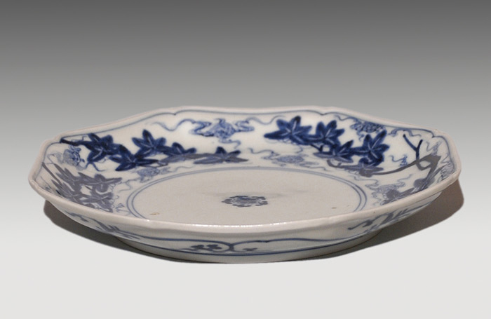 八角形 変形皿 無花果 色絵付 染付 中国童 柿右衛門様式 古伊万里 イ号