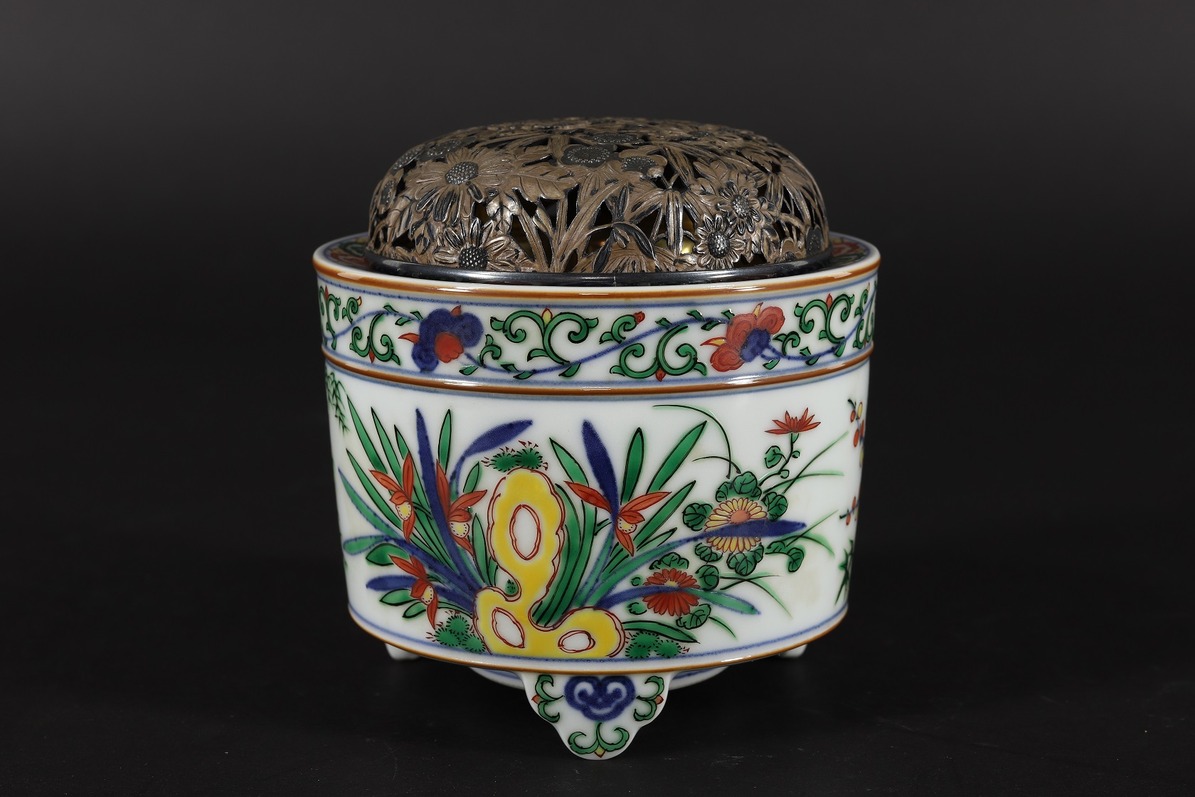 三浦竹泉 赤絵四君子香炉 | 古裂會 (こぎれかい)