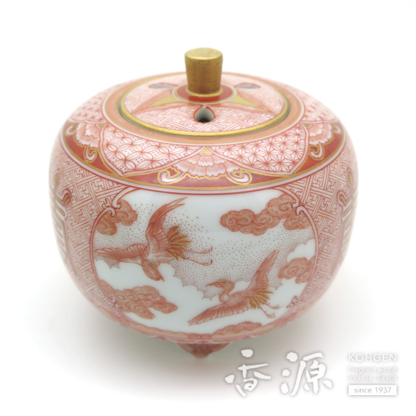 三足香炉 雲龍作 高級紫檀 蒔絵香炉 金蒔絵 山水之図 松 鶴