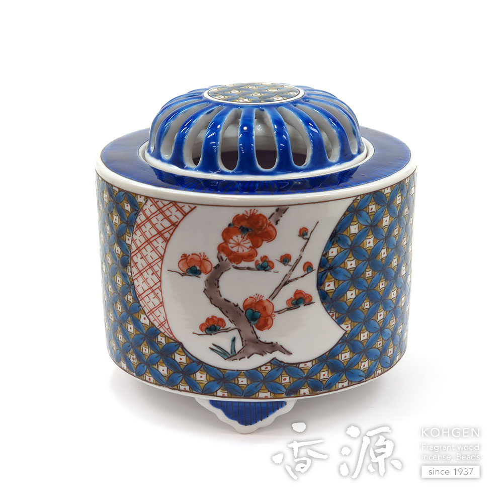 お値下げ】九谷焼 香炉 稚松細流ノ図 秋水画 中村秋糖作 銀火屋付 共箱