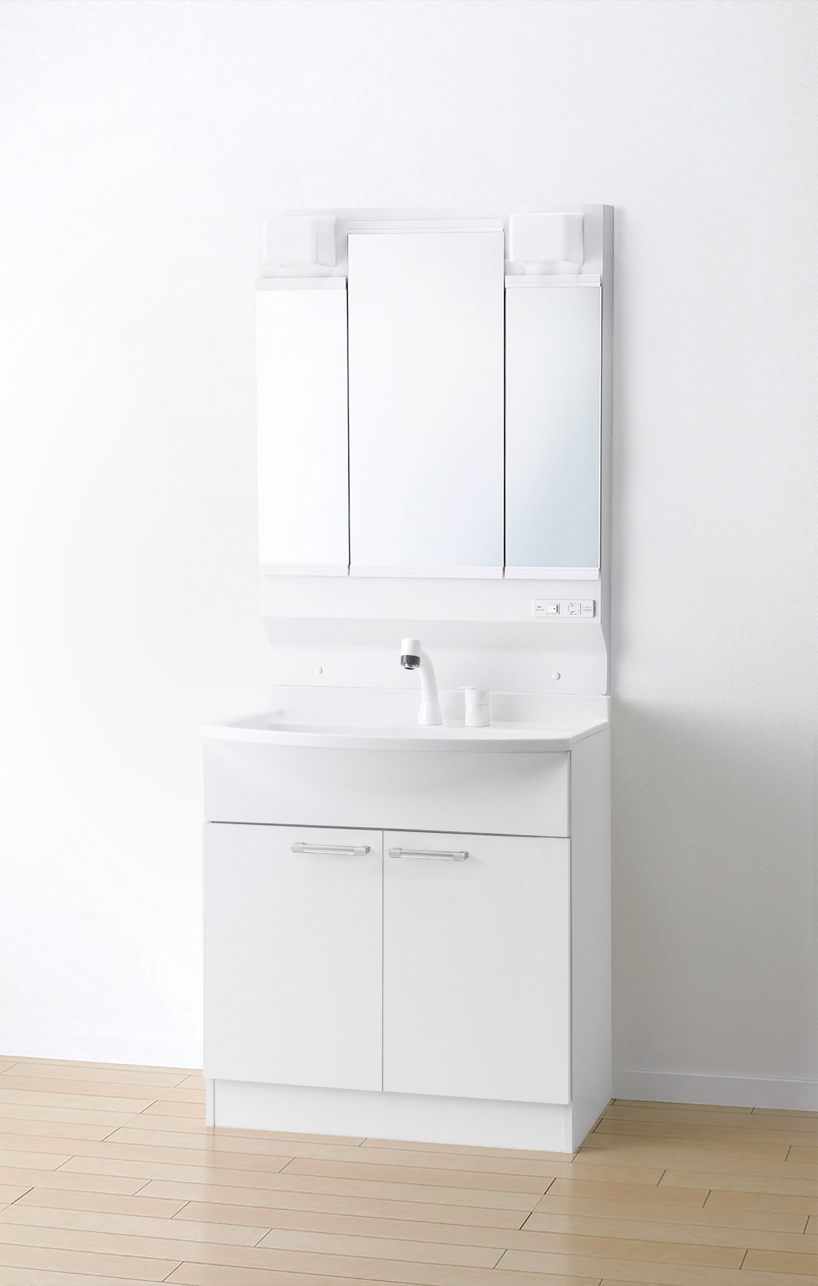 アサヒ衛陶 洗面化粧台 ALBA 間口75cm洗髪3面鏡2枚扉(ホワイト): 住宅