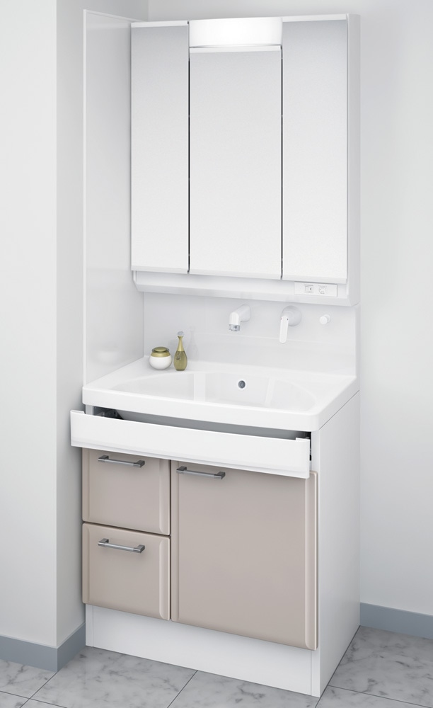 Takara 洗面化粧台 オンディーヌ 間口75cm 3面鏡 ハイバック(ベージュ