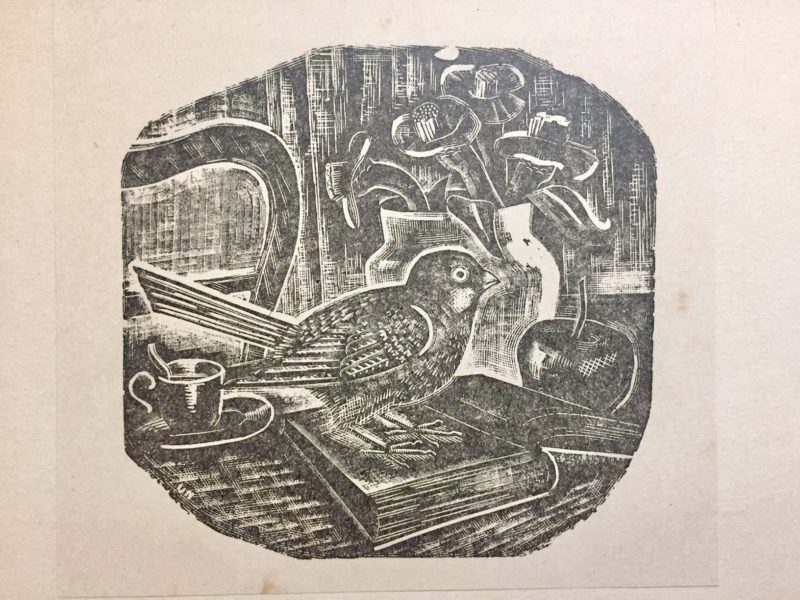 平塚運一 木口木版画：机上小禽 ｜ 版画の家発刊「新らしい藝術 版画