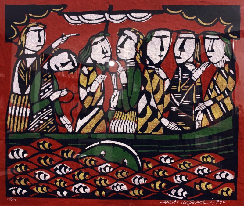 渡辺禎雄型染版画『沖へ漕ぎ出す舟』 ｜ 工芸・民芸・版画 | 古本