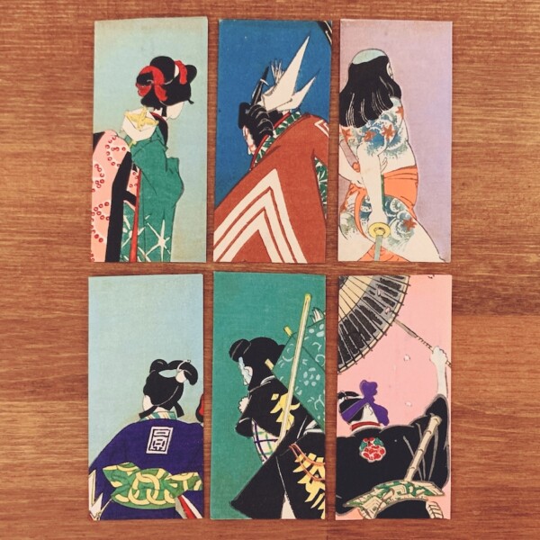 戦前のポチ袋『歌舞伎・後ろ姿』6枚 ｜ 明治大正昭和戦前・木版画