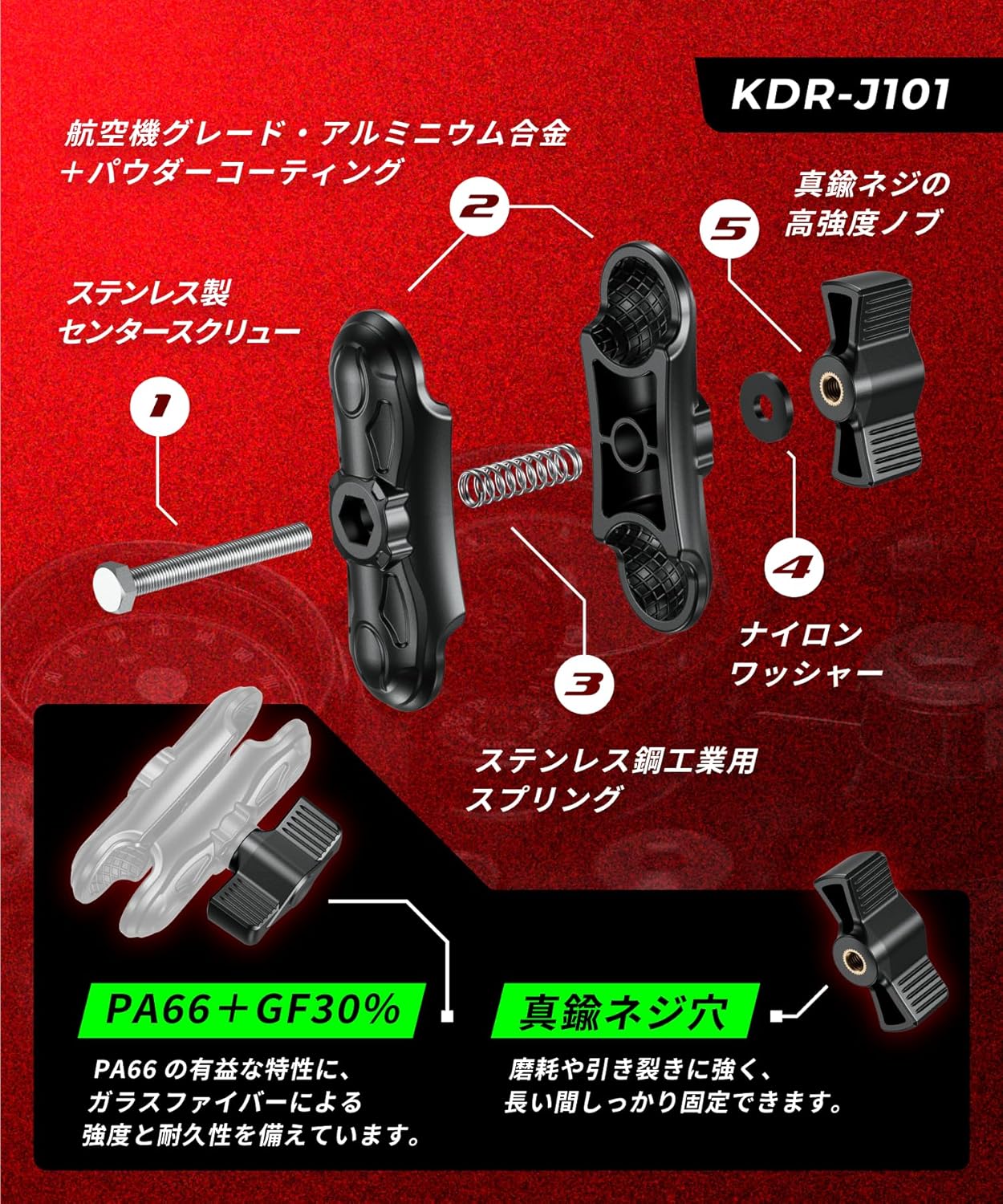 錆びにくいアルマイト加工アルミ合金製ボールベースマウント｜滑り