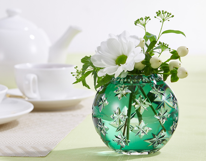 色被せ切子 クリスタル製 浅鉢/向付切琥珀色に緑色被せ 色被せ切子