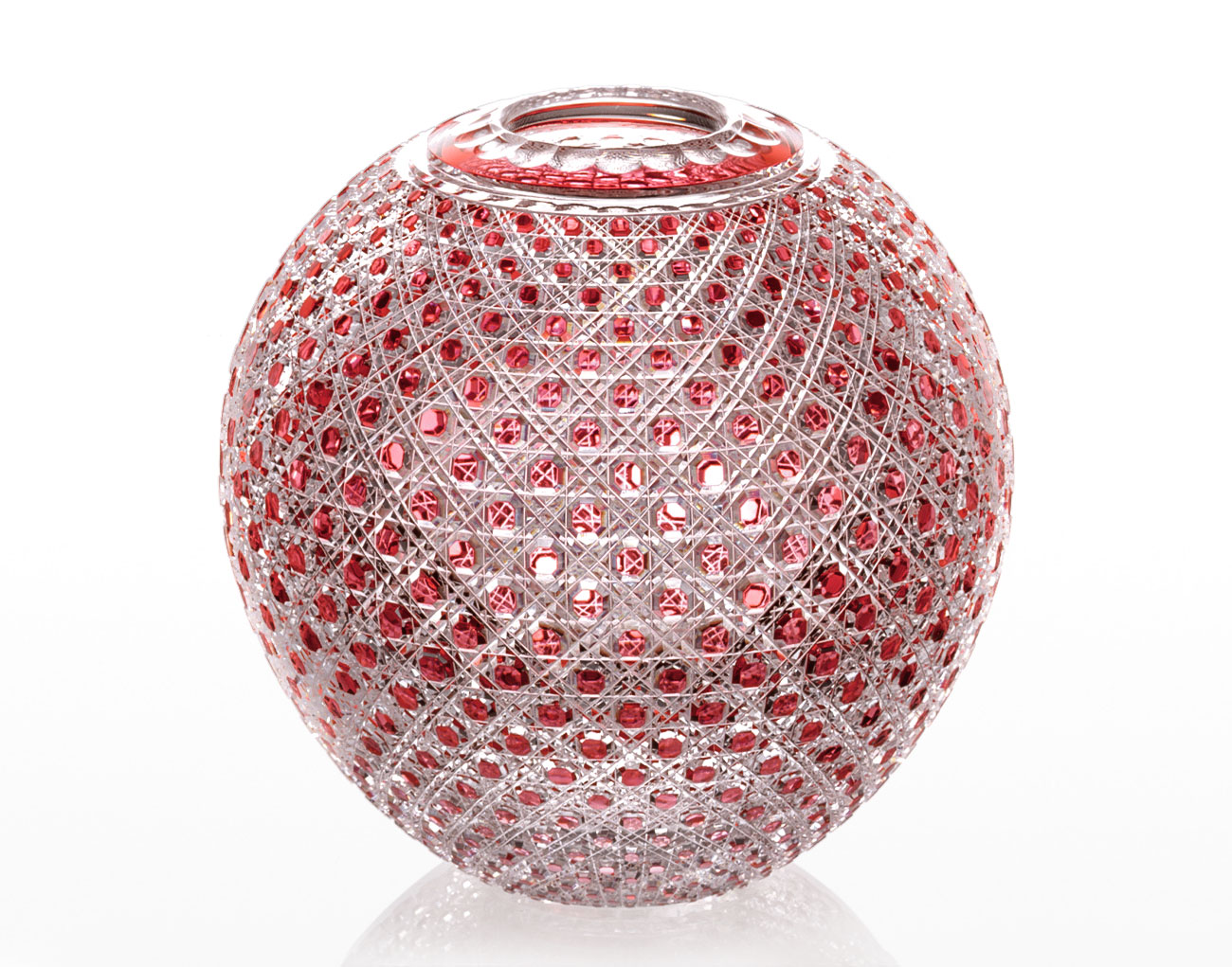 赤と透明のガラス花瓶 金のストライプ 赤と透明のガラス花瓶 金