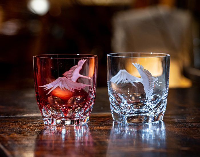 ロックグラス＜鶴と富士山＞ | カガミクリスタル