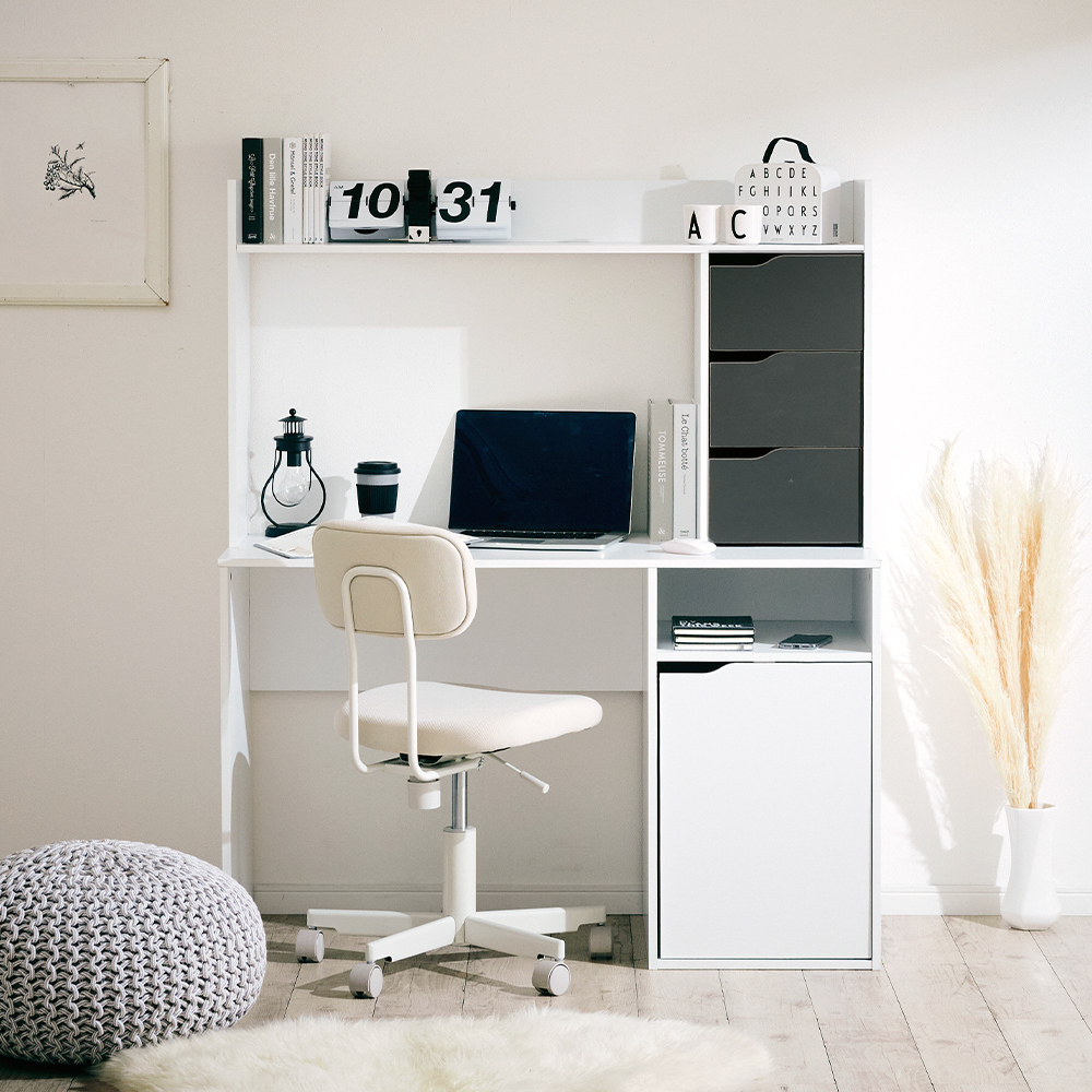 上置棚付き シンプルデスク kiefer(キーファー) 幅120cm 3色対応の通販