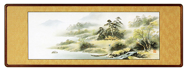 掛け軸 山水画 北海淡彩山水立軸 Yahoo!オークション - 【真作】山近一