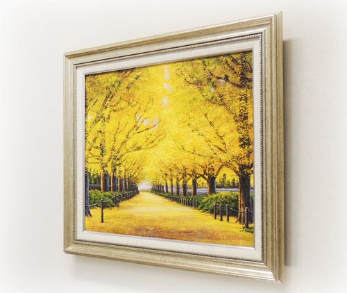 銀杏と御社橋 油絵 額縁付き 銀杏と御社橋 油絵 額縁付き