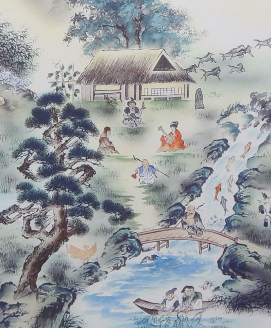 掛け軸 小野蕉麗 新緑山水 絹本 希少 軸装 茶道具 掛軸 美品 です