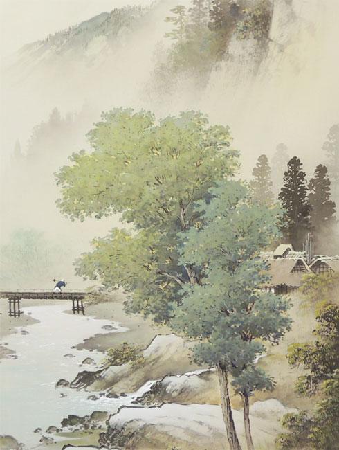 掛け軸 彩色山水 (小島光径) ※即納※ 送料無料 【掛軸】【一間床・半間