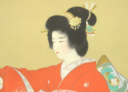 美品 掛け軸 上村松園筆「初音」浮世絵美人 リトグラフ 限定品 【公式