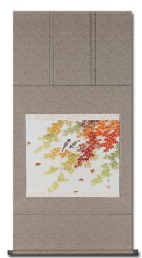 紅葉に雀 出口華凰 （尺八横）肉筆！ 秋 - 掛け軸（掛軸）販売通販なら