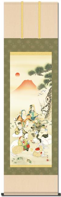 真作】狩野栄信/伊川院/寿老人図/七福神の内の一人/掛軸☆宝船☆Z-142