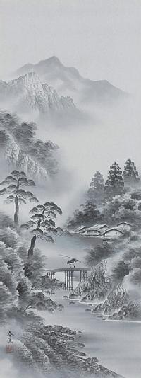 掛け軸 嵐山春三景 真作/高木富三/高木冨三/嵐山春景/保津川下り図/掛軸☆