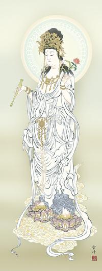 白衣観音「観音様」 清水雲峰 （尺五） 日本製 観音 - 掛け軸（掛軸