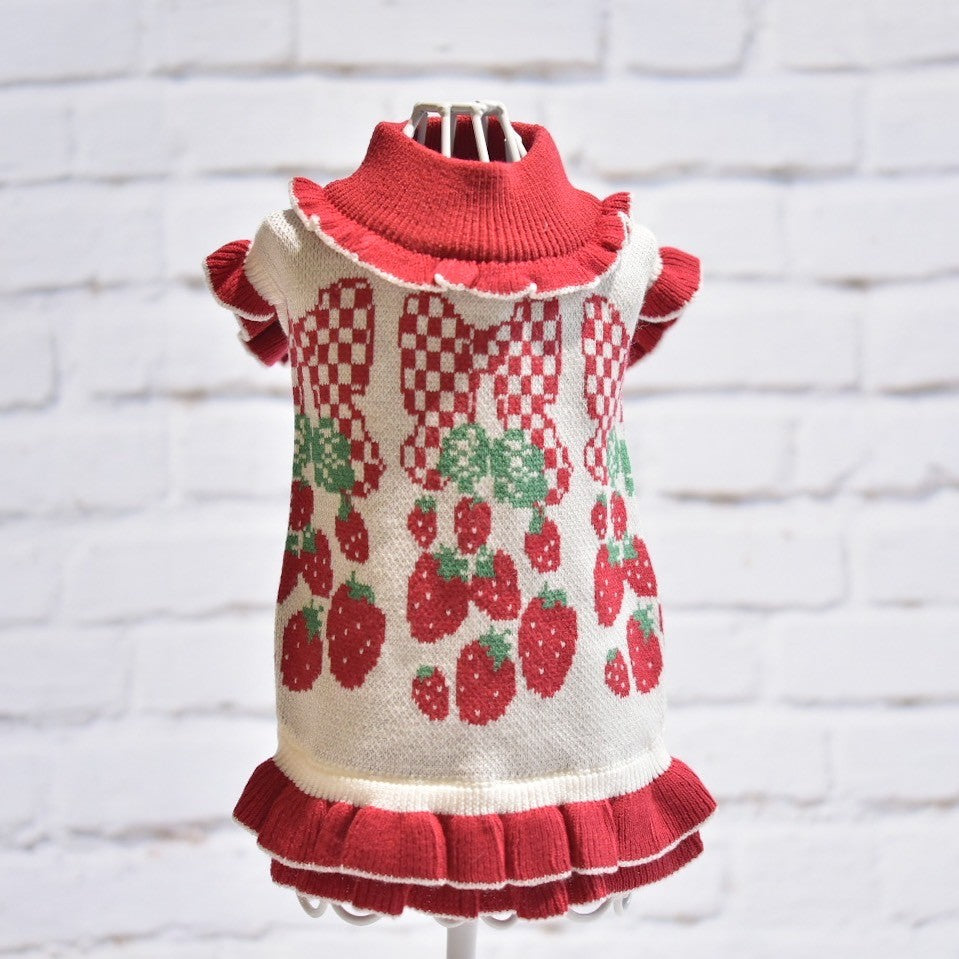 ニットリボンいちご柄フリル有 フリル無し | 犬服 小型犬 ドッグウェア
