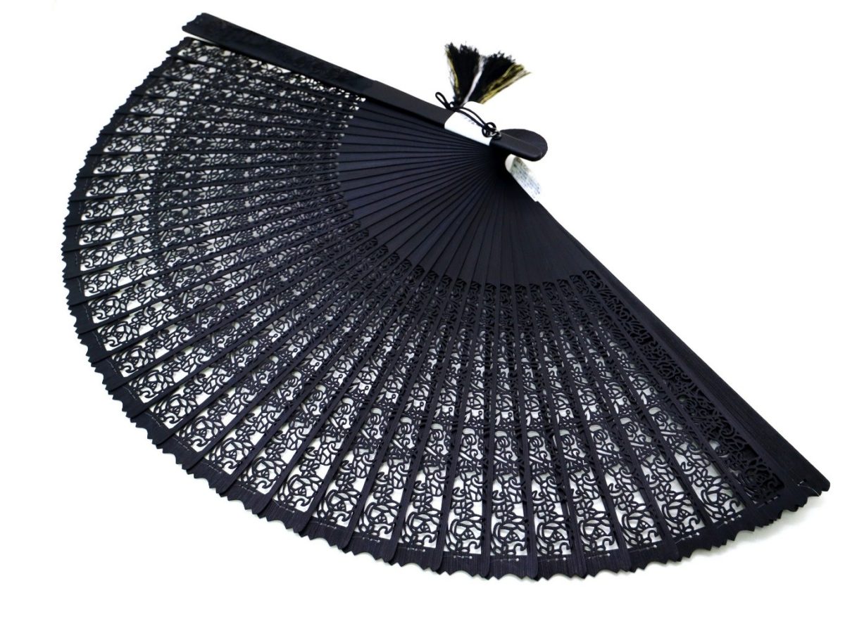 総竹扇子｜婦人用総竹透かし彫り扇子4種｜薔薇、麻の葉｜洋装にもお