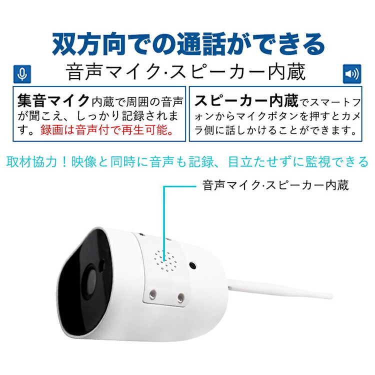防犯カメラ 夜間撮影200万画素双方向会話音声通信機能搭載 M-HW17