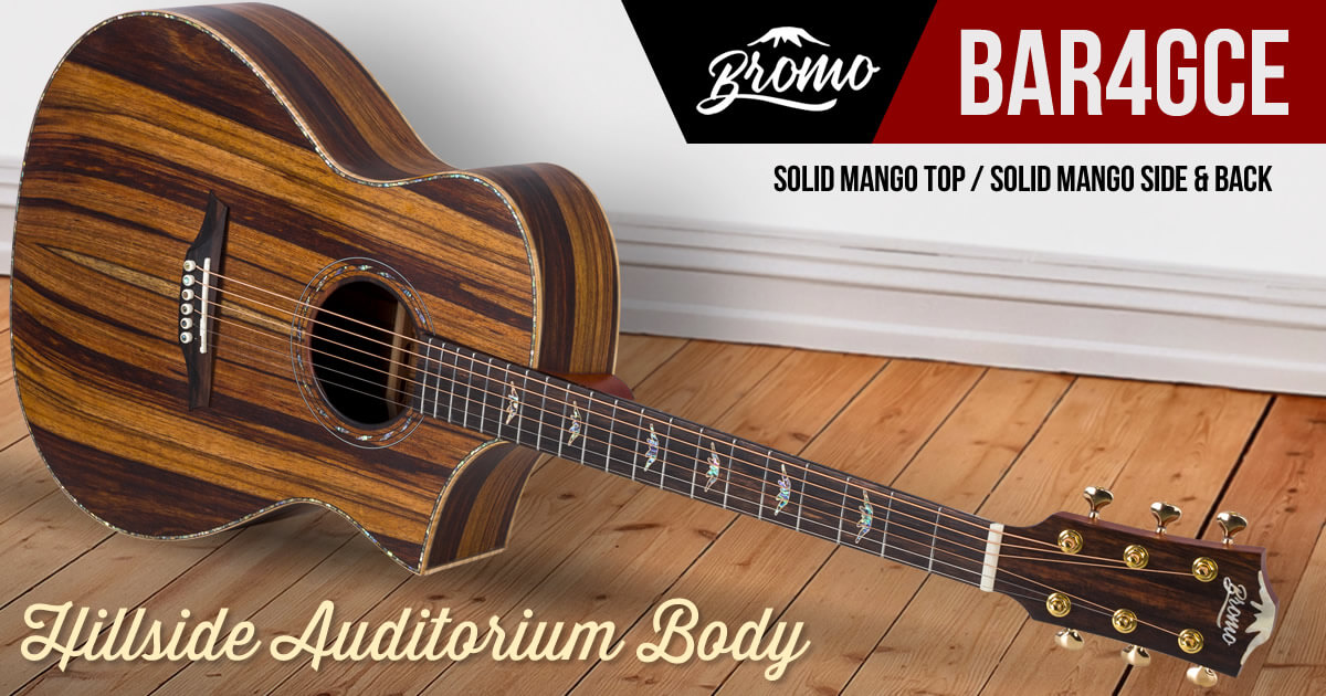 高級感溢れるマンゴー単板ボディを採用した「Bromo Guitars BAR4GCE