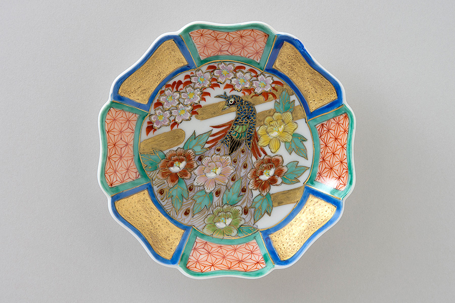 九谷焼 色絵金彩 武者人形 8.5号 高さ26㎝ 錦九谷 飾台付 BE882