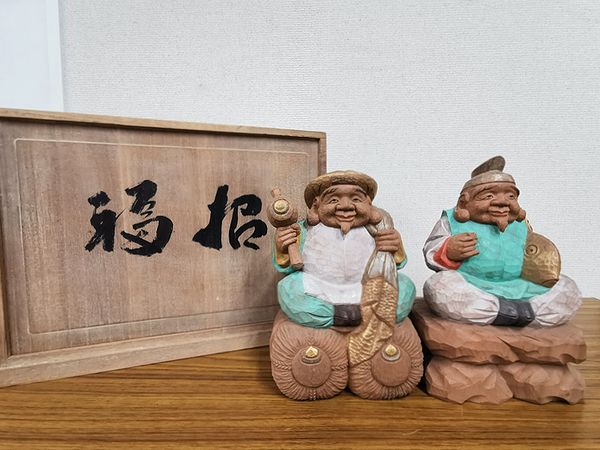 埼玉県桶川市にて石橋古鈴の木彫 恵比寿・大黒天像「招福」、佐野宏采