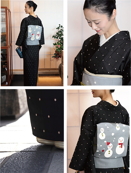 小紋 大島紬 泥染 横縞 花模様 ブラウン 着物 053a p 大島紬 小紋 花