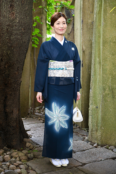 銀座【着物4192】藤田美紀作 本加賀友禅 夏 訪問着 銘「風花車」（反端