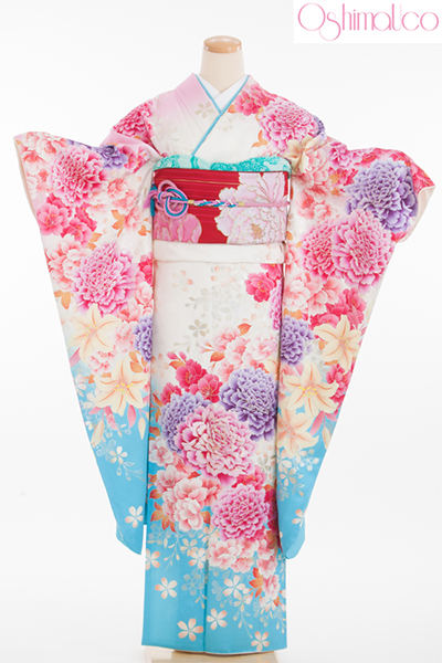 成人式 振袖 レンタル 140184-S 白水色 牡丹 桜 OY-5
