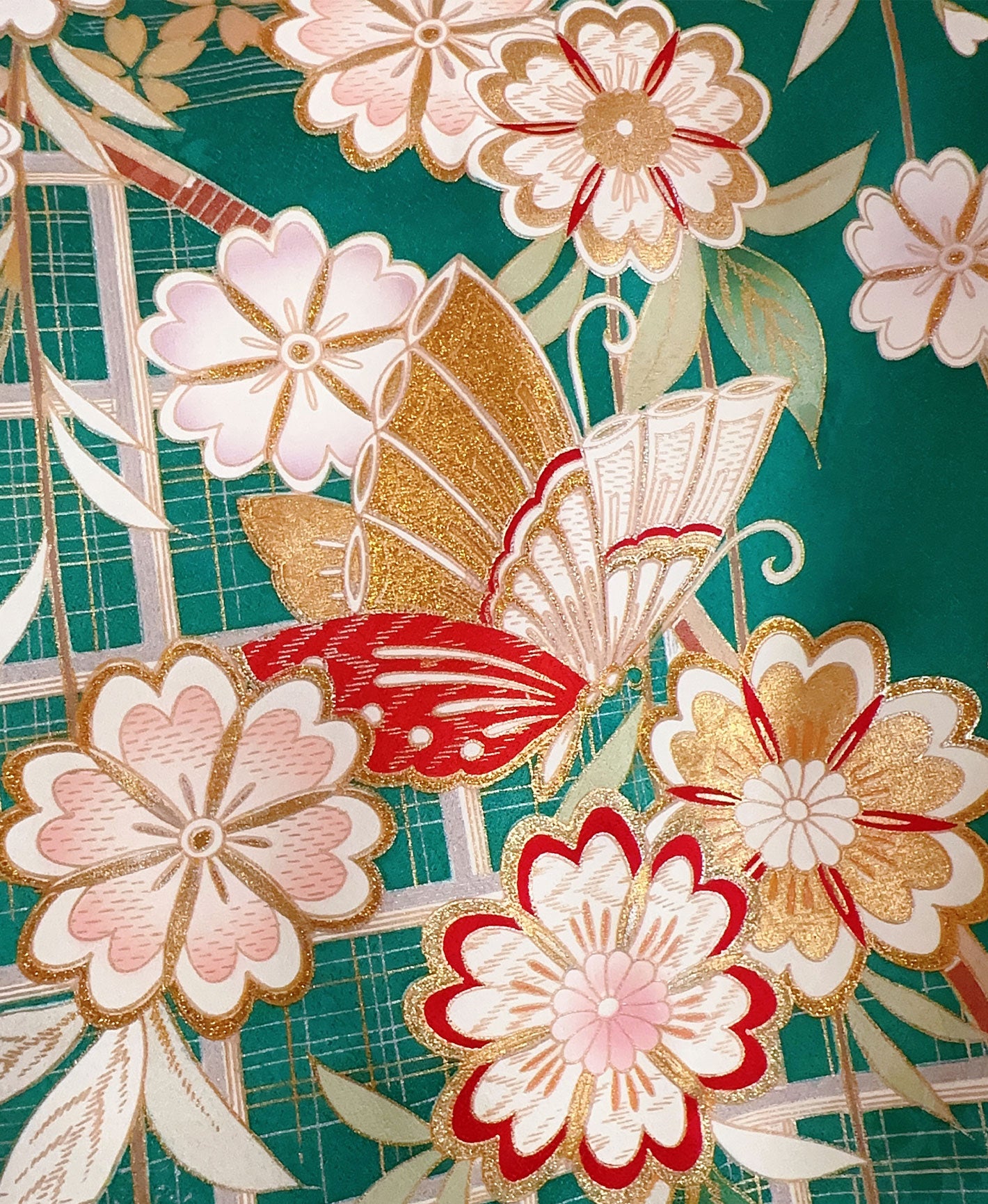 振袖フルセット6点サイズM〜L駒刺繍 花蝶文 暈し