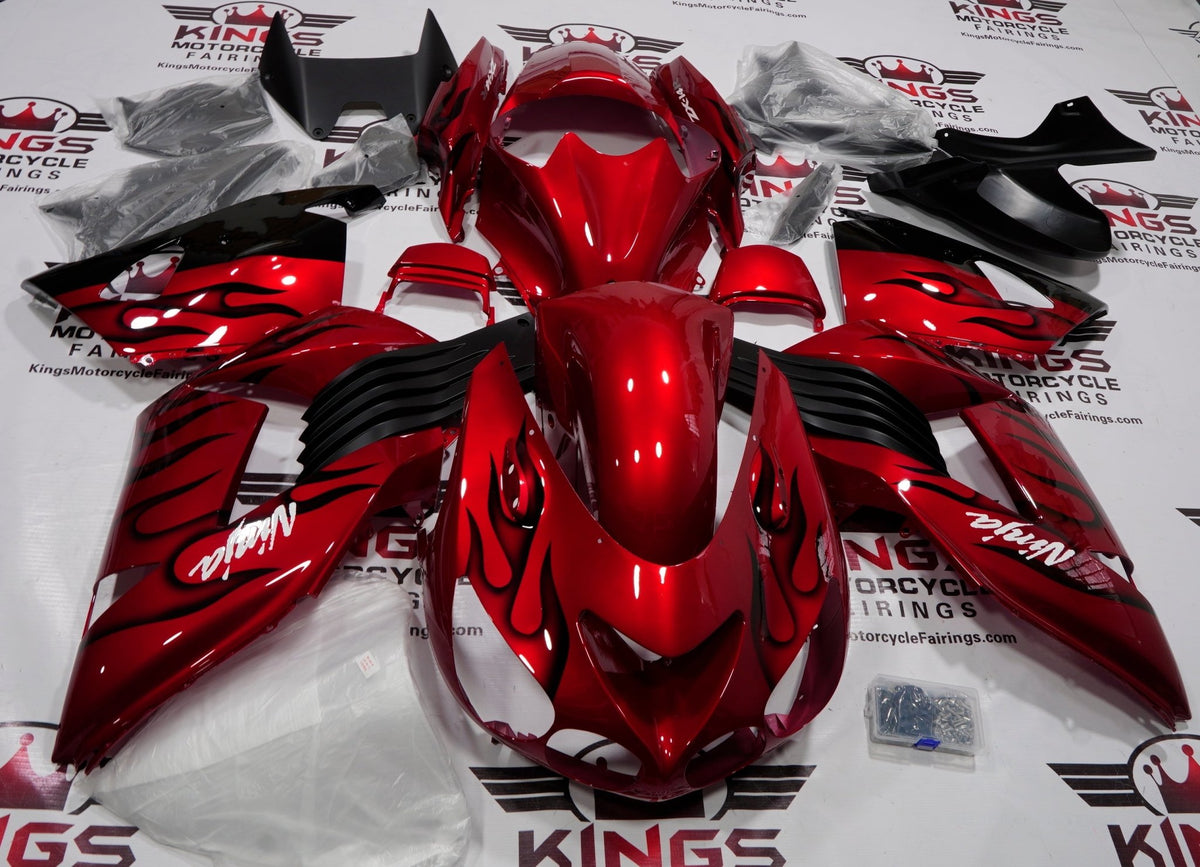 Fairings | Kawasaki ZX14R (2006-2011) Candy Red, Black Flame