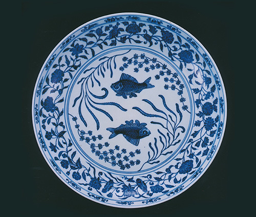 送料無料 明初期 永楽～宣徳年（1403～1435年）青華獅子文中皿5枚