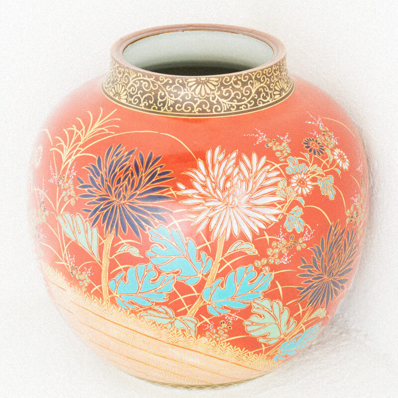 九谷焼 錦山窯三代 人間国宝 吉田美統 ヒワ香釉裏金彩芙蓉香炉 木