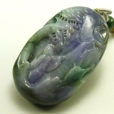 中国美術】 ラベンダー翡翠 紫翡翠手彫 細密彫刻 龍紋 握り石 根付