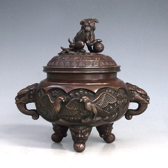 136-52,伝統美術 香炉「開運花鳥」 【 高岡銅器 】