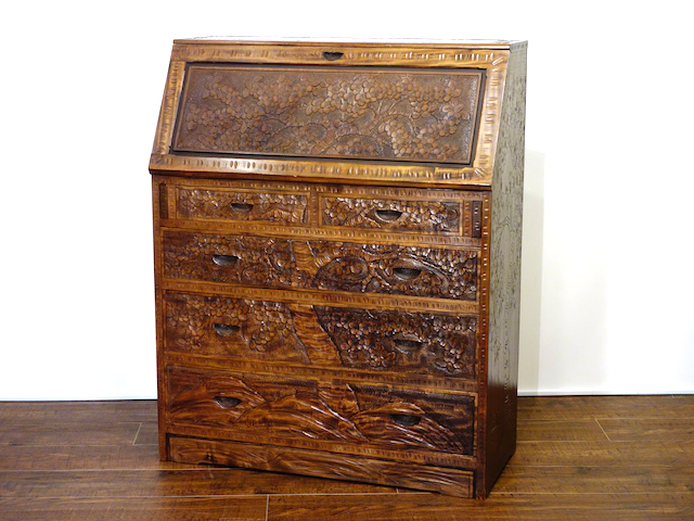 軽井沢彫り 桜彫刻 ライティングビューロー | 東京世田谷の買取専門店