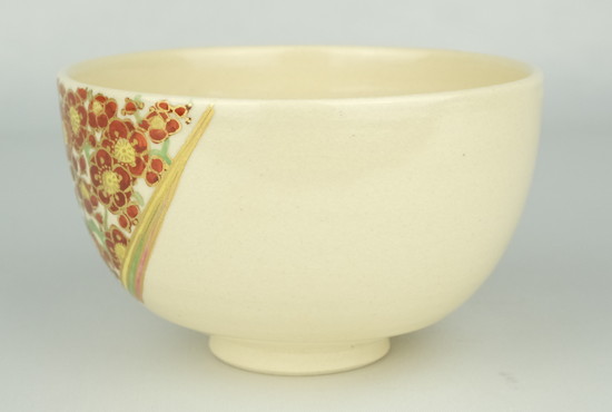 茶道具 茶碗 仁清 色絵 柳に鴛鴦 茜窯 岡田華渓