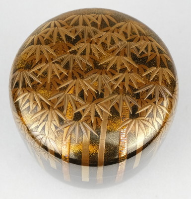 輪島塗 蒔絵師 茶平一斎 作 利休棗 金蒔絵青貝螺鈿象嵌『竹』木製漆