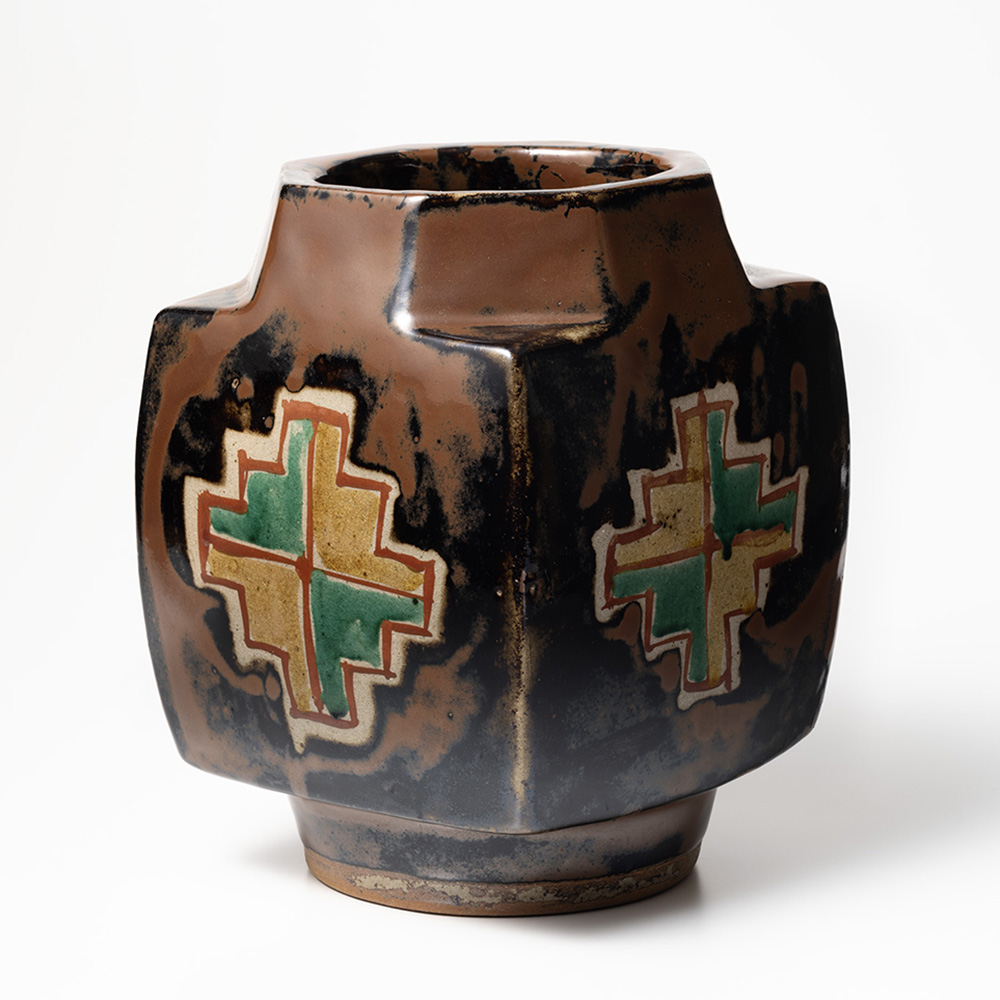 濱田 庄司 柿釉赤繪方壷 | しぶや黒田陶苑