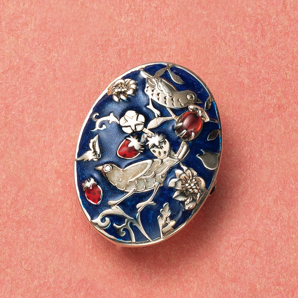 イタリア製 Pietra Dura象嵌細工 バラ文様 ブローチ シルバー800