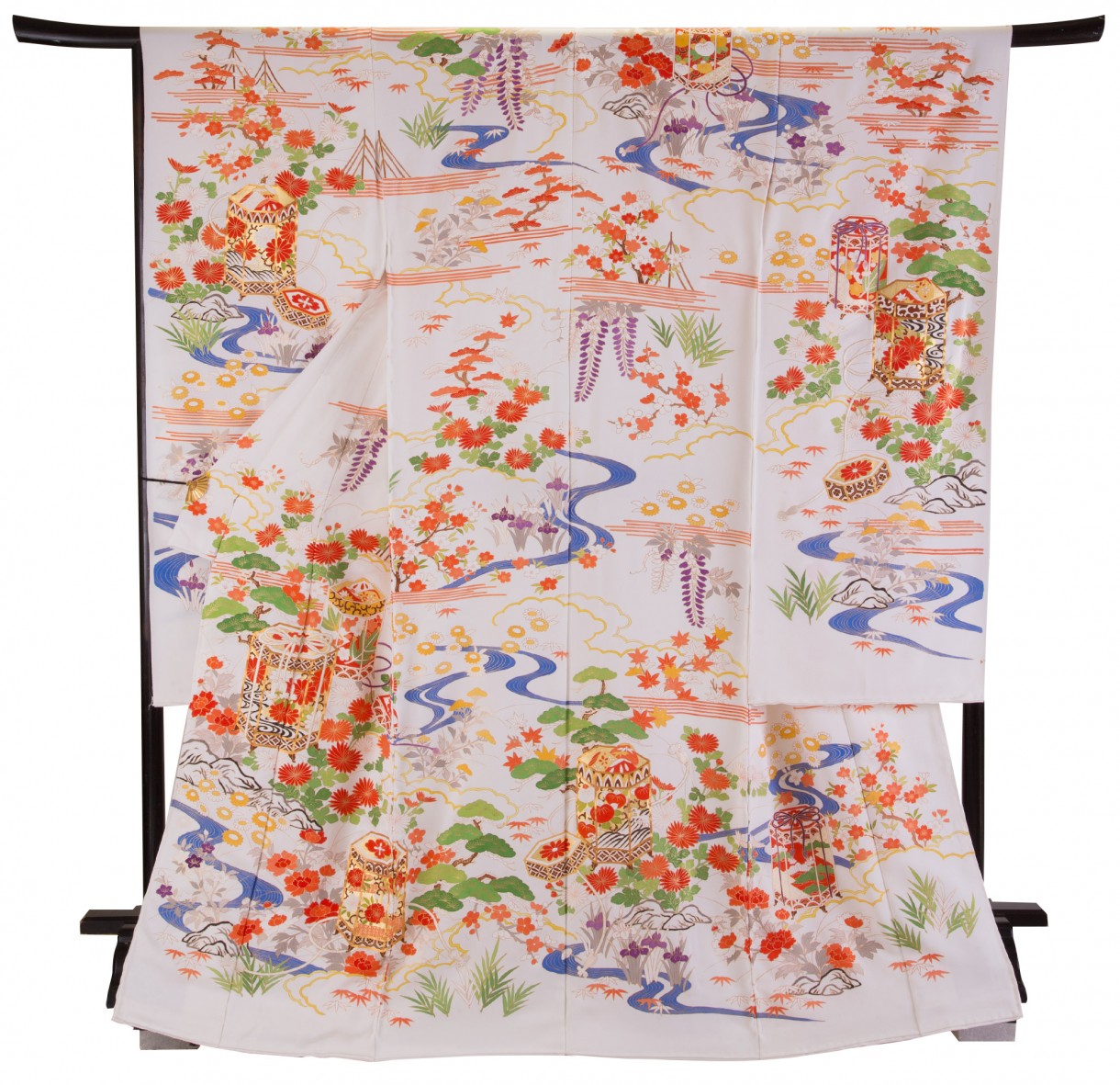 正絹金駒刺繍銀通し貝桶に御所車模様振袖水色古典柄正統派がお好みの方に