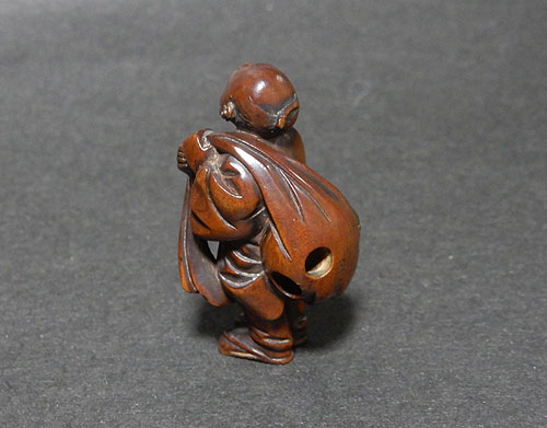 正勝銘 猿親子根付 黄楊木彫 木彫り 置物 骨董 古玩 旧蔵 WWWT056 【1円