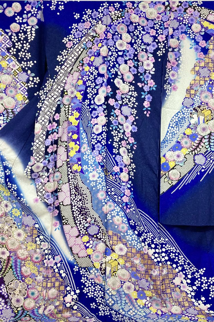 502z1〇京都きもの友禅 作家物 振袖 銀通し 辻が花絞り染〇成人式 結婚