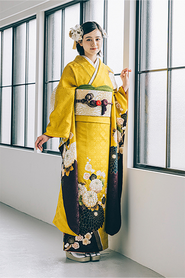 振袖フルセット からし色 黃・橙の振袖｜成人式の振袖レンタル