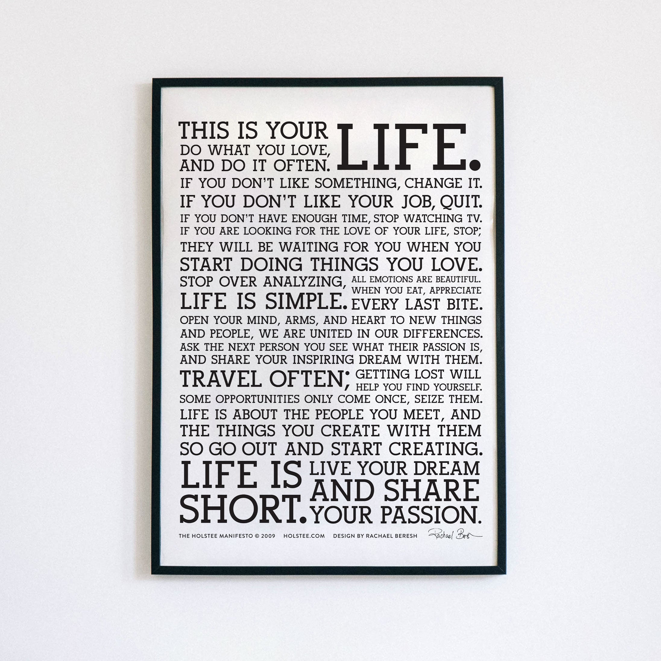 額装HOLSTEEマニフェストRachael Beresh サイン入り Holstee Manifesto